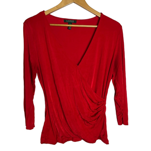 Ralph Lauren Women's Red Wrap Blouse Large